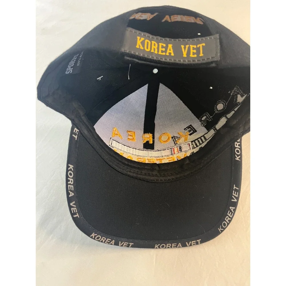 Korea Korean Vet Veteran Ribbon Black Adjustable‎ Embroidered Cap Hat